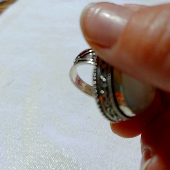 Lace agate ring, size 8, vintage, antique, ring, lace, agate, cocktail ring, tan - Picture 6 of 6